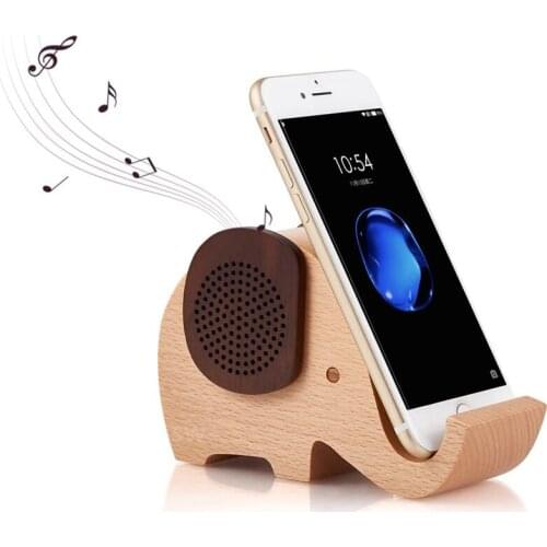 Lovely Wooden Cartoon Gift Wireless Bluetooth Speaker Mini Column Subwoofer Music Center HD Handsfree with Mobile Phone Stand