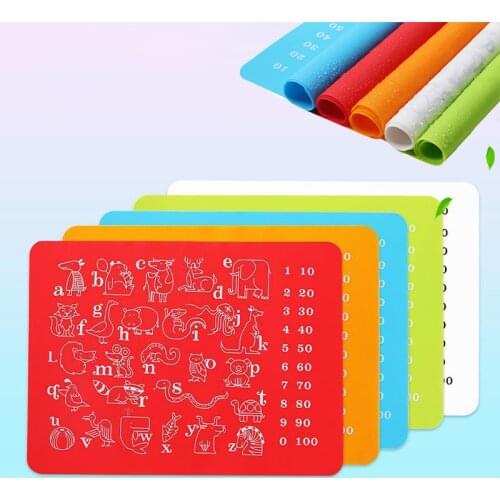 Reusable Painting Silicone Placemat Animal Alphabet Kids Bady Training Pad Washable Table Mat Coasters Kitchen Dining Tablecloth