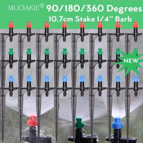 MUCIAKIE 20PCS 90/180/360 Degrees Misting Nozzles on 10.7cm Stake 1/4'' Barb Garden Irrigation Sprinklers for Agriculture Farm