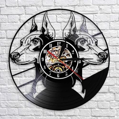 Dog Breeds Head Portraits Doberman Pinscher Wall Clock Doberman Animals Puppy Vinyl Record Wall Clock Watch Dog Pet Lovers Gift