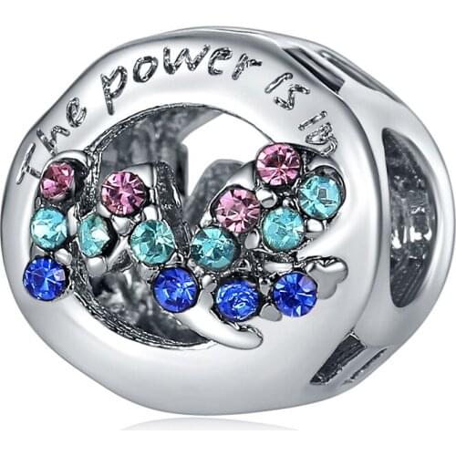 2020 New Original Alloy Bead Colorful Power is in Me Charm Pink Blue CZ Fit Pan Bracelet Bangle DIY Women Jewelry
