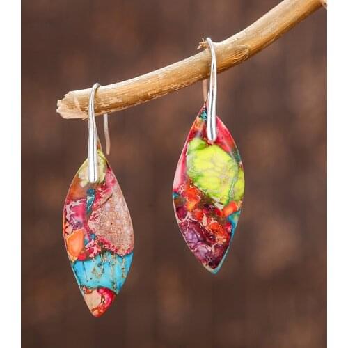 Newest 4Unik Modern Natural Stone Earrings for Women Colorful Jasper Dangle Earring Geometric Elegant Art Jewelry