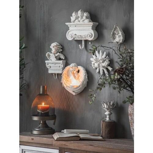 French European-style Retro Angel Doll Pendant Embossed Mural Hook Living Room Background Wall Hanging Ornaments Home Decor