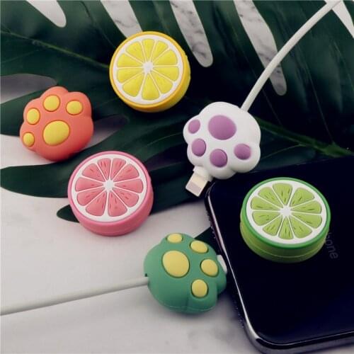 Cable Protector Cartoon Fruit Data Line Winder Charging Cable Anti-Breaking Protective Case Organizer Cute Cat Paw Management
