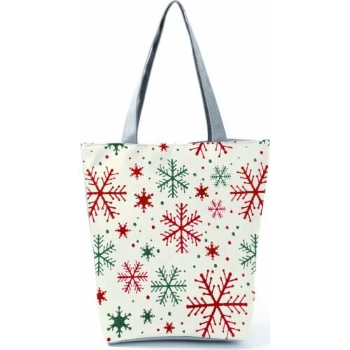 Christmas Gift Bag Simple Snowflake Printed Handbags Pretty Fashion Shoulder Bag High Capacity Shopping Bag Portable Beach Bag