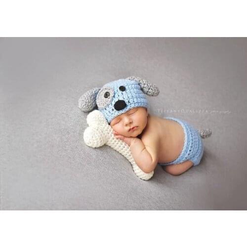 Newborn Beanies, baby Puppy Dog Hat and Diaper / Nappy Cover baby set / BABY GIFT, newborn crochet Photography Props(No bones