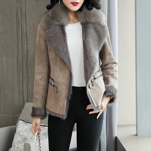 Super Quality Natural Wool Fur Coat Fox Fur Collar Female Jacket Vintage Elegant Warm Coats and Jackets Women 2020 Ropa Zjt1296