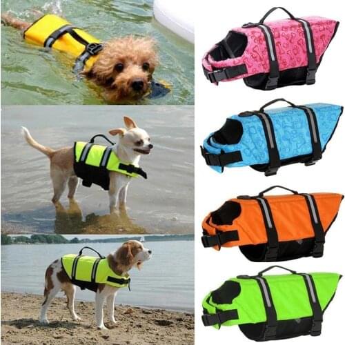 Pet Dog Life Jacket Bones Patterns Safety Clothes Life Vest Harness Saver Pet Dog Swimming Preserver Clothes for Summer Swimwer