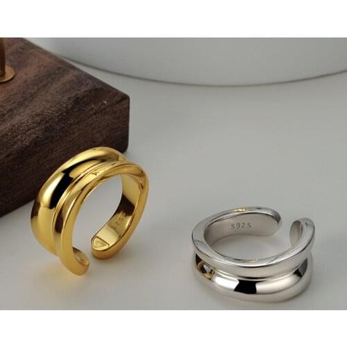 Light luxury and cold wind S925 sterling silver glossy open ring ins tide silver adjustable high quality ring