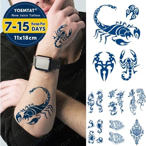 Juice Ink Tattoos Body Art Lasting Waterproof Temporary Tattoo Sticker Scorpion Dragon Tatoo Tiger Wolf Arm Fake Tatto Women Men