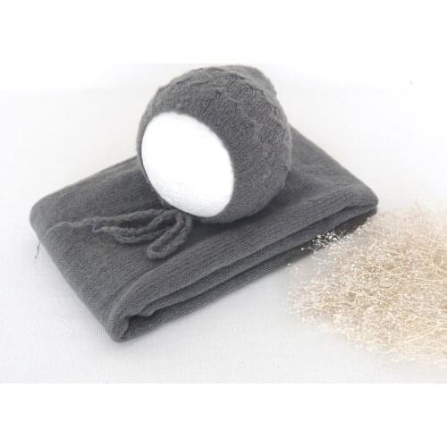 Knit mohair wrap Lace mohair bonnet Baby crochet stretch wrap and hat set Baby photography props hat