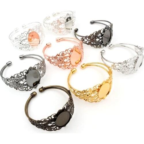 High Quality 18x25mm Bronze Rose Gold Bright Silver Plated Bangle Base Bracelet Blank Findings Tray Setting Cabochon Cameo
