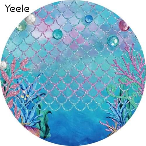 Yeele Undersea Mermaid Scales Coral Baby Birthday Party Round Elasticity Backdrop Circle Photography Background For Photo Studio