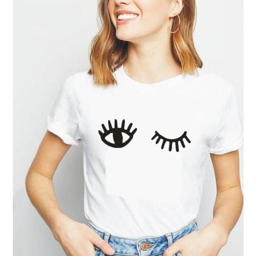 Wink Patches Iron on Eye Women Tshirt Hipster Harajuku Women Clothes 2019 Summer Casual Tee Shirt Femme Funny T Shirt Women Tops