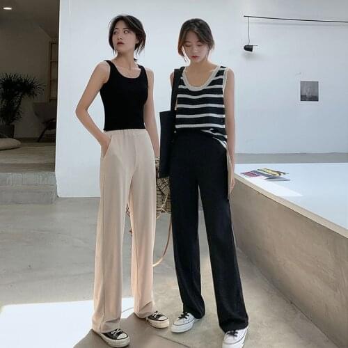 Pants Women 2021 Wide-legged Pants Show Thin Female Summer Tall Waist Drape Ice Silk Pants Straight Womens Trousers GZLFA001