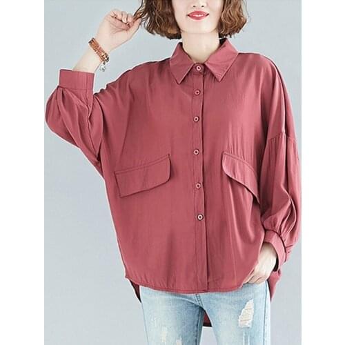 Oversized Women Loose Casual Shirts New Arrival 2021 Spring Simple Style All-match Solid Color Female Batwing Sleeve Tops S3454