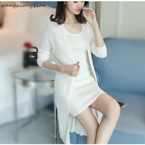 Womens Autumn coat knit sweater outside long loose V-neck ice silk long-sleeved shawl XL cardigan sweaters Female A492