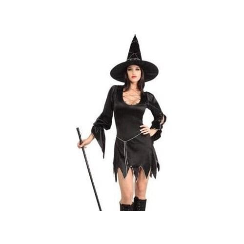 Chic Black Hollow Witch Dress Halloween Women Black Sleeping Beauty Witch Queen Costumes Carnival Party Cosplay Fancy Dress