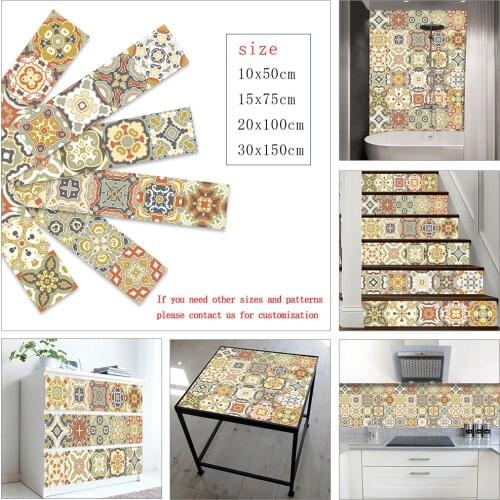 10/15/20/30cm Retro Pattern Strip Tile Sticker Furniture Kitchen Home Decor Surface Gloss Film Wallpaper Peel & Stick Art Mural