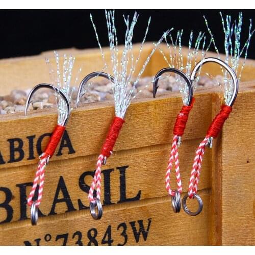 10Pcs/lot Cast Jig Assist Hook Slow Jigging Lure for Fishing Strong Hooks Barbed Tying Fishhook With Feather Sea Fishing Hook