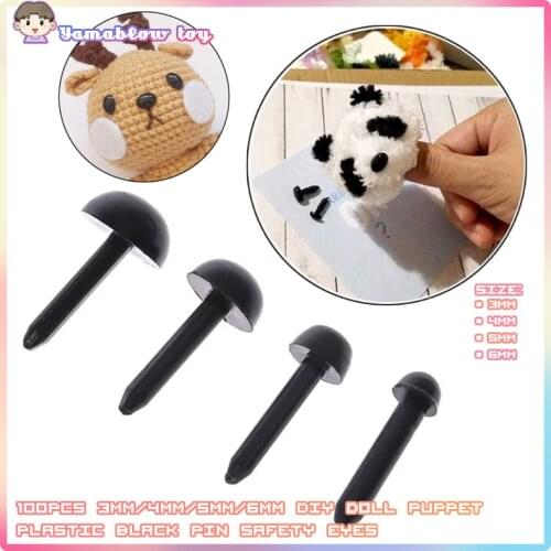 100Pcs 3mm/4mm/5mm/6mm DIY Doll Puppet Plastic Black Pin Safety Eyes For Handmade Teddy Bear Doll Craft Children Kids Toy L4MC