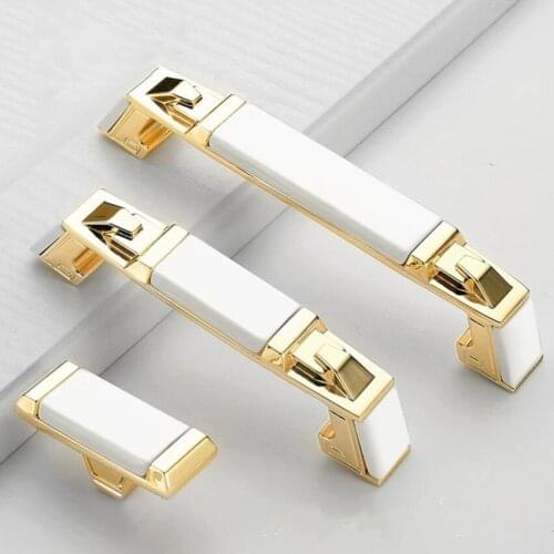 128mm modern simple fashion bright gold kitchen cabinet cupboard wardrobe door handle white ceramic drawer dresser knob pull 96m