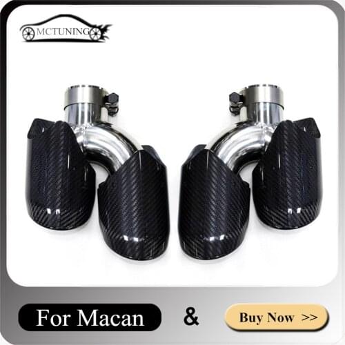 2 Pcs Car Styling Glossy Black Carbon Fiber + Stainless Steel Exhaust Pipe For Porsche Macan 2014-2018 End Tailpipe Muffler Tip