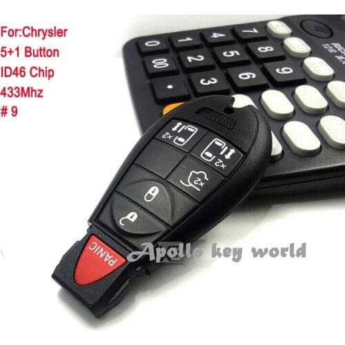 5+1 Buttons Smart Remote Control Key For Chrysler With ID46 Chip 433Mhz Car Alarm Keyless Entry Fob 2PCS/lot