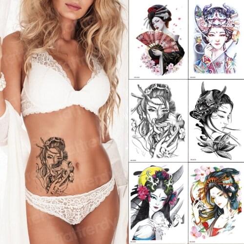 6pcs Waterproof Temporary Tattoos Stickers sketch Japan geisha Tattoo Flash Water Transfer Tattoos fake tattoos for women girls