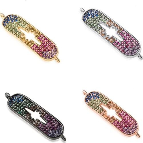 7.2×32.1mm Rainbow Color Zircon Personalized Hollow Rectangular Connector DIY Bracelet Earring Accessories Wholesale