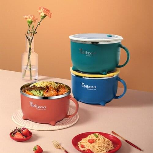 Stainless steel meal bowl student portable lunch box sealed drain instant noodle cup double insulation fast food