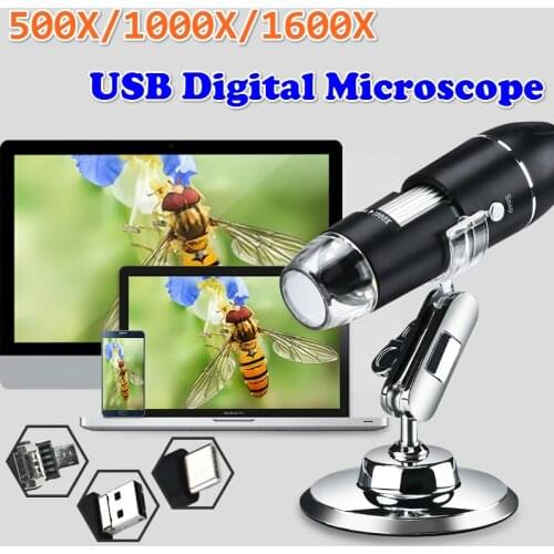 1600X USB Digital Microscope Electronic Microscope Camera Endoscope 8 LED Magnifier Adjustable Magnification With Stand For PC