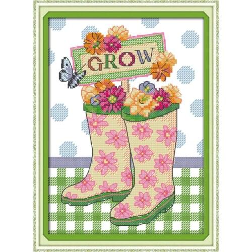 Flowers And Rain Boots Chinese Cross Stitch Kits Ecological Cotton Diamond Painting Stamped 11CT DIY Wedding Decoration For Home