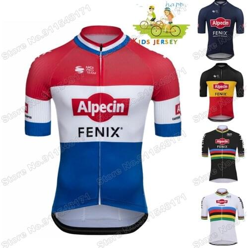 Kids Alpecin Fenix Champion 2021 Cycling Jersey Short Sleeve Boys Girls Summer Children Clothing Bike Shirts Tops MTB Wear Ropa