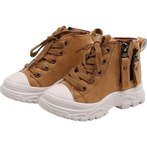 COZULLAA Children Autumn Unisex Lace-Up Sports Shoes Kids Girls Boys Side Zip Non-Slip Fashion Sneakers High Shoes Size 21-30