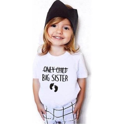 Only Child Big Sister Kids Announcement Mommy To Be Pregnancy Shirt Funny Girls Short Sleeve Casual Tees Children Fashion Tops