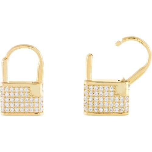 Hot Selling Hip Hop Lock Earrings Iced Cubic Zirconia Earrings Luxury Gold Micro Pave Cubic Zirconia Earrings Gift For Men Women