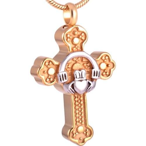 IJD8316 Stainless Steel Hold Heart Cross Cremation Memorial Pendant for Ashes Urn Keepsake Souvenir Jewelry for Men