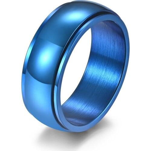 INSCHIC Korean Style Hot Sale Black Blue Arc Stainless Steel Cock Ring Rotatable Titanium Gift For Men Male Ring Relieve Stress