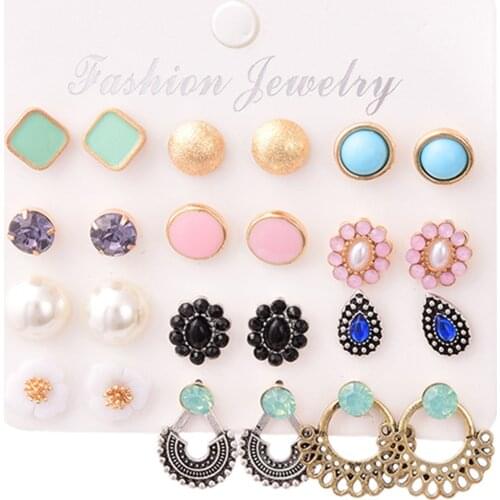 12 Pairs Golden Earrings Stud Earrings Set for Girls Weddings Parties Jewel