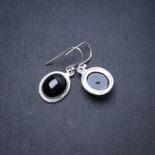Natural Black Onyx Handmade Unique 925 Sterling Silver Earrings 1" Y3010
