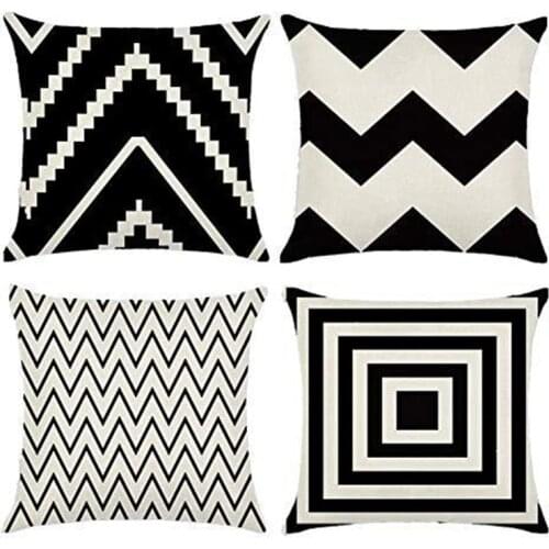 1pcs Classic Black White Geometric Cushion Cover Car Home Sofa Decorative Pillowcase Cotton Linen Throw Pillow Coves Funda Cojin