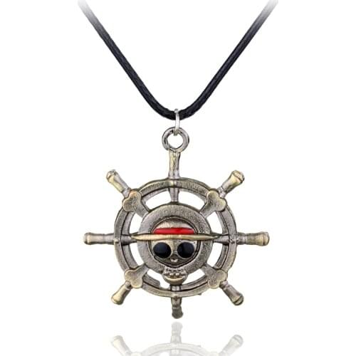 Hot Amine Skull Necklace Luffy Anime Pendant Necklace Men Women Choker Antique Bronze Necklace for Fans Cosplay Gfit