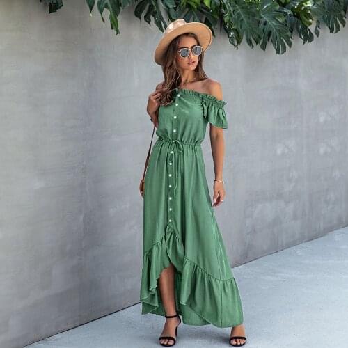 Summer Dress Long Robe Elegant Off Shoulder Women Strapless Backless irregular Ruffle Sundresses Ladies Fitted Maxi Clothing