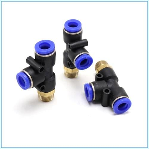 Pneumatic Connector 4-12mm Hose Tube T Shape Tee Air Fitting 1/4" 1/8" 3/8" 1/2"BSP Male Thread 3 Way Pipe Coupler