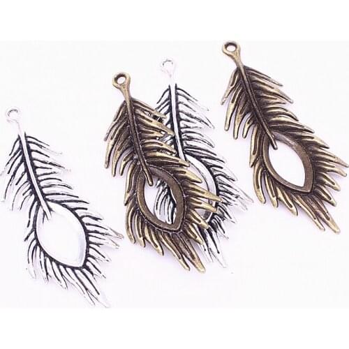 Sweet Bell 10pcs/lot 28*71mm two color Metal Zinc Alloy Trendy Peacock Feathers Charms Findings Pendants Jewelry Making 3C423