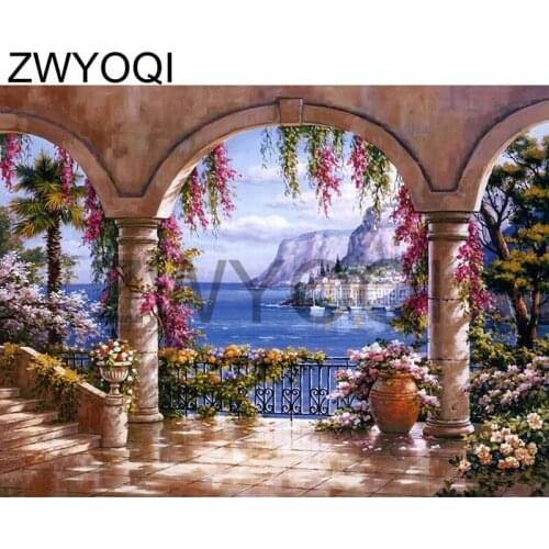 Full Round Diamond embroidery Sea view Full Square Diamond painting Cross stitch Sea view garden DIY 3D Diamond mosaic Sea view