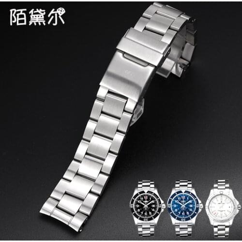 Superior Solid Curved End 22mm Matt Silver Stainless Steel Watchband For Breitling Super Avenger Watch Wrist Bracelet Man Stock