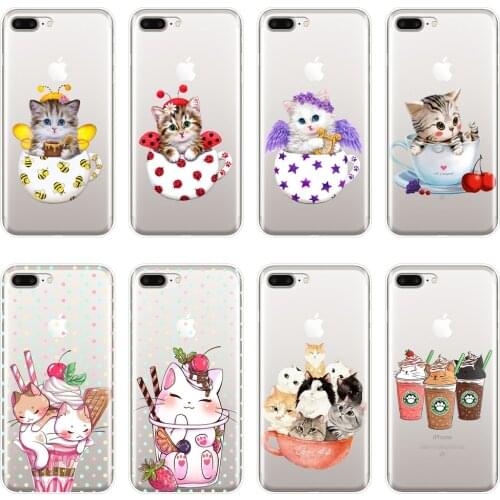Phone Case Silicone For Apple iPhone 6 S 6S 7 8 X XR XS Max Cup Cat Kawaii Cute Soft Back Cover For iPhone 8 7 6S 6 S Plus Case