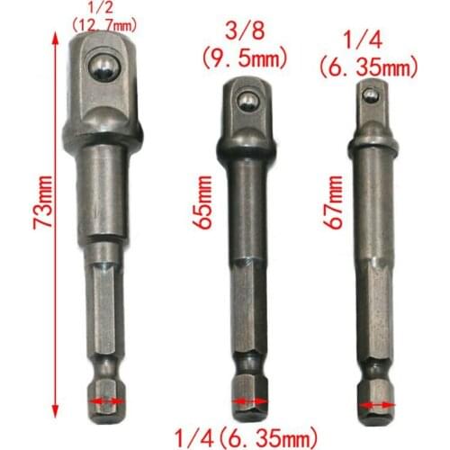 Steel Socket Adapter Hex Shank to 1/4" 3/8" 1/2" Extension Drill Bits Bar Hex Bit Set Power Tools For Screwdriver 3pcs/set